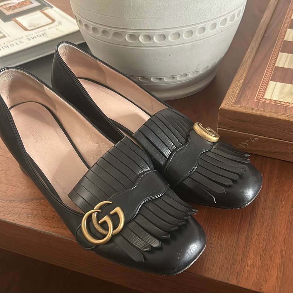 Genuine Gucci Marmont Black Heeled Loafer